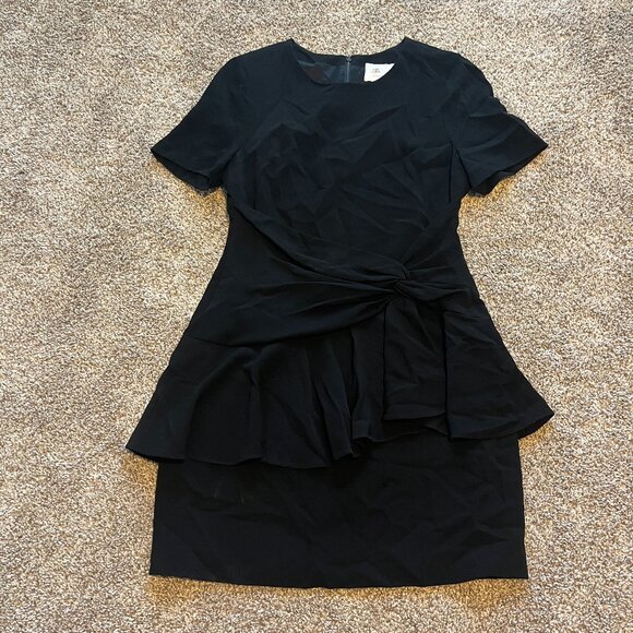 Cinq à Sept Little Black Dress Drop Waist Short Sleeve Ruffle Overlay Size 8 - Picture 1 of 4